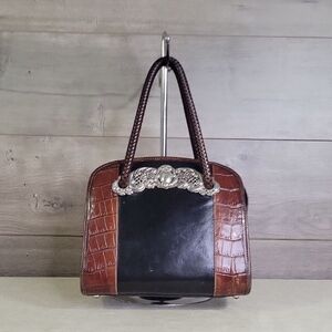 Vintage Brighton Black/Brown Leather Satchel Handbag